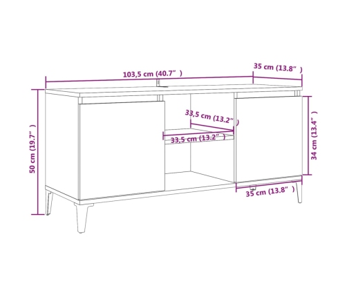 vidaXL Mueble de TV con patas metal color roble Sonoma 103,5x35x50 cm