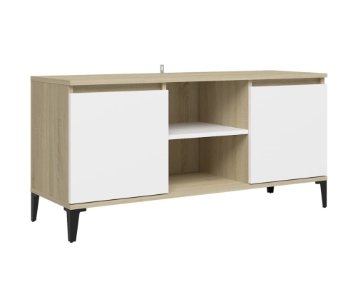 Mueble de TV con patas metal blanco roble Sonoma 103,5x35x50 cm