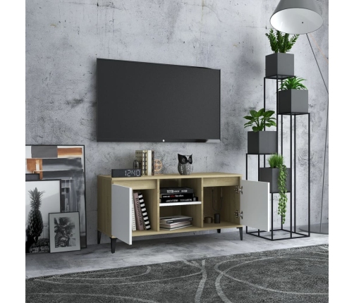 Mueble de TV con patas metal blanco roble Sonoma 103,5x35x50 cm