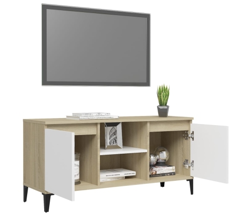 Mueble de TV con patas metal blanco roble Sonoma 103,5x35x50 cm