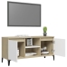 Mueble de TV con patas metal blanco roble Sonoma 103,5x35x50 cm