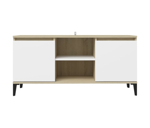 Mueble de TV con patas metal blanco roble Sonoma 103,5x35x50 cm