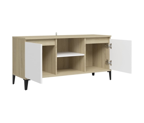 Mueble de TV con patas metal blanco roble Sonoma 103,5x35x50 cm