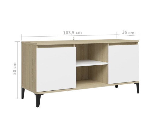 Mueble de TV con patas metal blanco roble Sonoma 103,5x35x50 cm