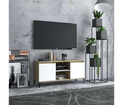 Mueble de TV con patas metal blanco roble Sonoma 103,5x35x50 cm