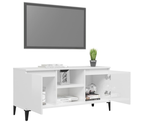 Mueble de TV con patas de metal blanco brillante 103,5x35x50 cm