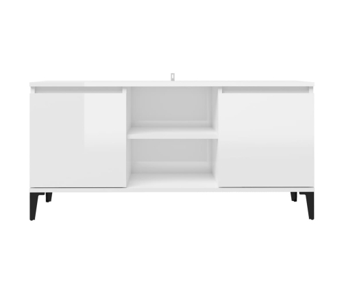 Mueble de TV con patas de metal blanco brillante 103,5x35x50 cm