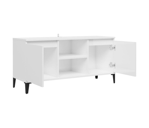 Mueble de TV con patas de metal blanco brillante 103,5x35x50 cm