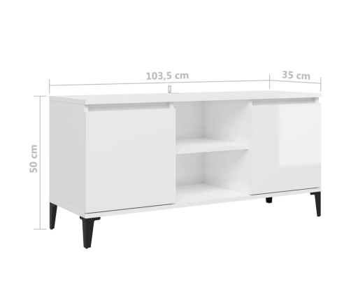 Mueble de TV con patas de metal blanco brillante 103,5x35x50 cm