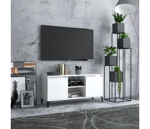 Mueble de TV con patas de metal blanco brillante 103,5x35x50 cm