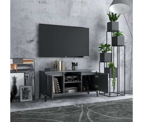 Mueble de TV con patas de metal gris brillante 103,5x35x50 cm