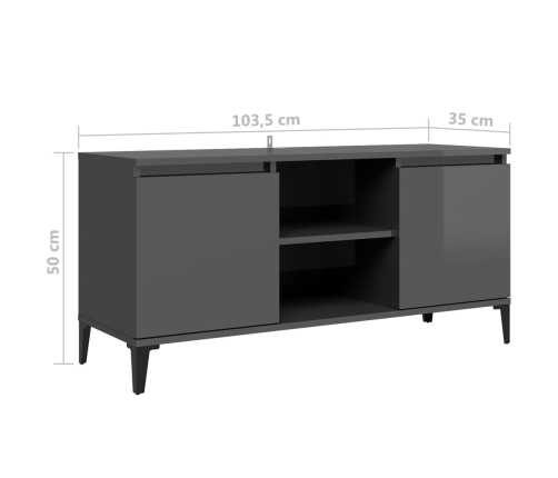 Mueble de TV con patas de metal gris brillante 103,5x35x50 cm