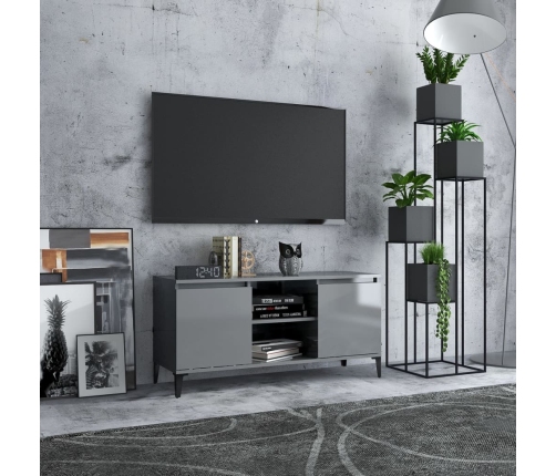 Mueble de TV con patas de metal gris brillante 103,5x35x50 cm