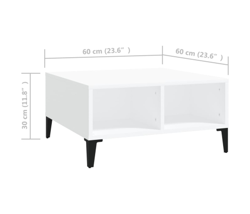 vidaXL Mesa de centro madera contrachapada blanca 60x60x30 cm