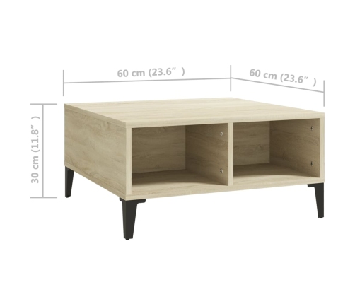 vidaXL Mesa de centro madera contrachapada roble Sonoma 60x60x30 cm