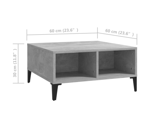 Mesa de centro madera contrachapada gris hormigón 60x60x30 cm