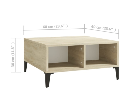 Mesa de centro madera contrachapada blanco y roble 60x60x30 cm