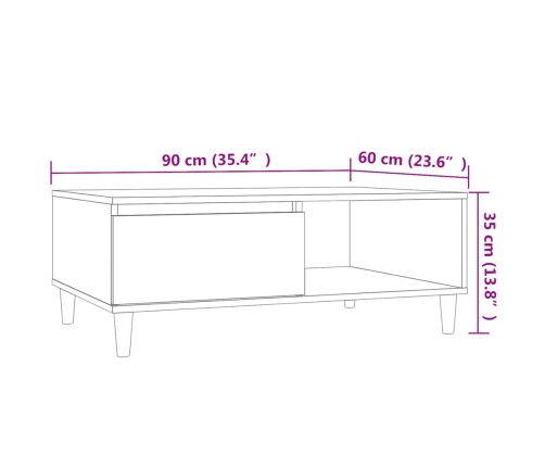 vidaXL Mesa de centro madera contrachapada roble Sonoma 90x60x35 cm