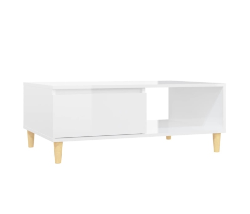 Mesa de centro madera contrachapada blanco brillo 90x60x35 cm