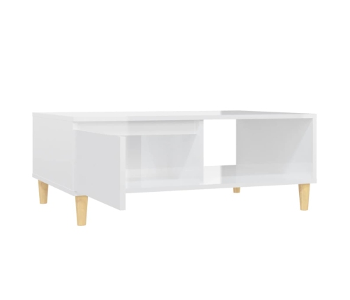 Mesa de centro madera contrachapada blanco brillo 90x60x35 cm