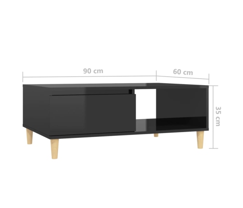 vidaXL Mesa de centro madera contrachapada negro brillante 90x60x35 cm