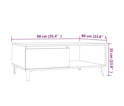 vidaXL Mesa de centro madera contrachapada color roble 90x60x35 cm