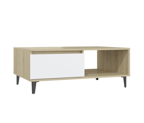 vidaXL Mesa de centro madera contrachapada blanco y roble 90x60x35 cm