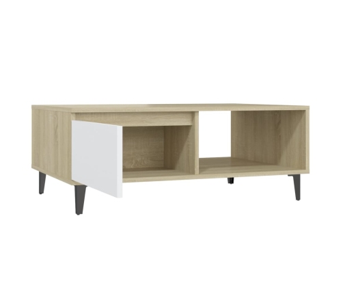 vidaXL Mesa de centro madera contrachapada blanco y roble 90x60x35 cm