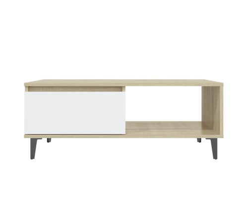 vidaXL Mesa de centro madera contrachapada blanco y roble 90x60x35 cm