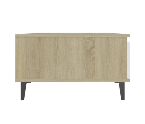 vidaXL Mesa de centro madera contrachapada blanco y roble 90x60x35 cm