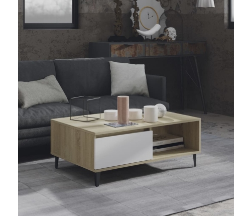 vidaXL Mesa de centro madera contrachapada blanco y roble 90x60x35 cm