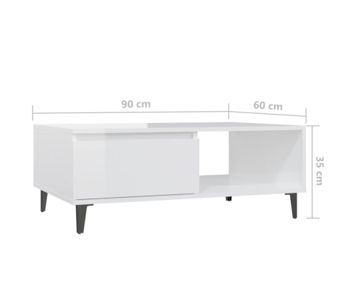 vidaXL Mesa de centro madera contrachapada blanco brillo 90x60x35 cm