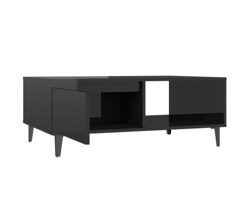 Mesa de centro madera contrachapada negro brillante 90x60x35 cm