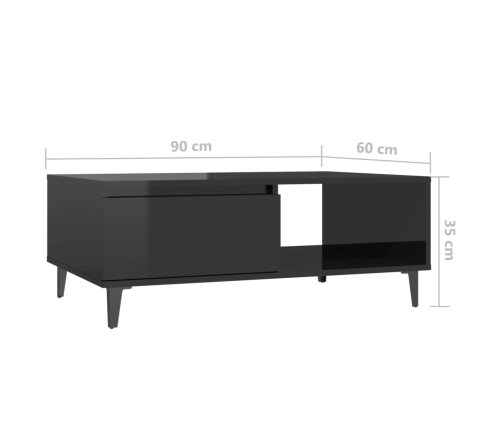 Mesa de centro madera contrachapada negro brillante 90x60x35 cm