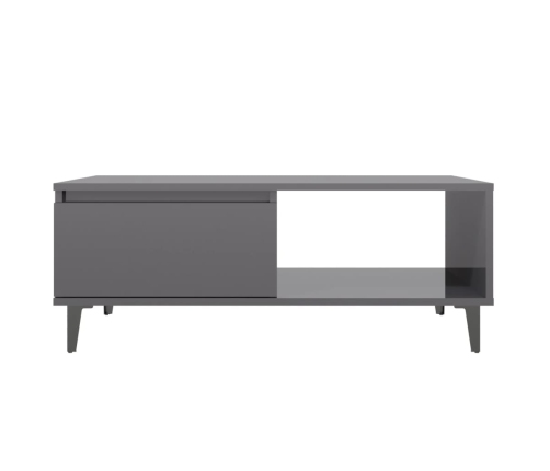 vidaXL Mesa de centro madera contrachapada gris brillante 90x60x35 cm