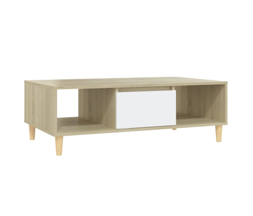 Mesa de centro madera contrachapada blanco roble 103,5x60x35cm