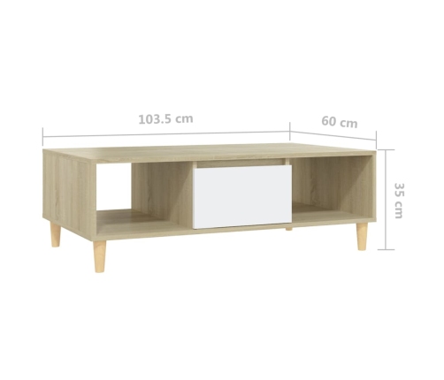 Mesa de centro madera contrachapada blanco roble 103,5x60x35cm