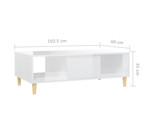 vidaXL Mesa de centro madera contrachapada blanco brillo 103,5x60x35cm