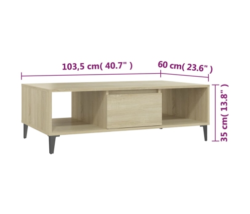 vidaXL Mesa de centro madera contrachapada color roble 103,5x60x35 cm