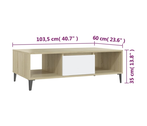 vidaXL Mesa de centro madera contrachapada blanco roble 103,5x60x35cm