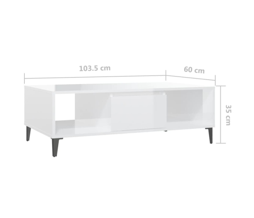 Mesa de centro madera contrachapada blanco brillo 103,5x60x35cm