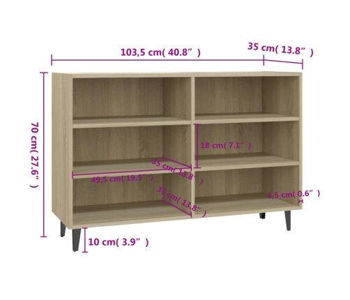 Aparador de madera contrachapada roble Sonoma 103,5x35x70 cm