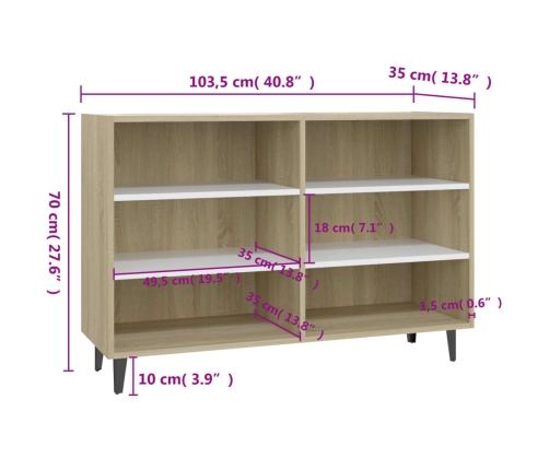 Aparador de madera contrachapada blanco y roble 103,5x35x70 cm