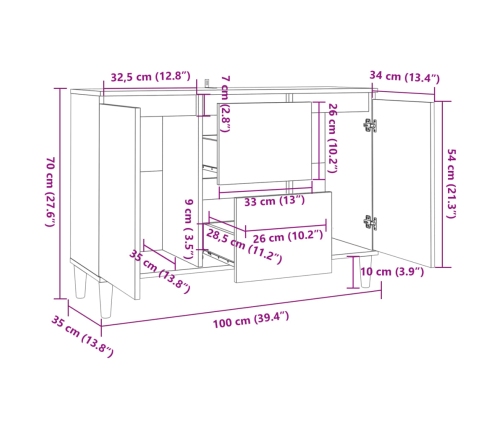 Aparador de madera ingeniería negro 101x35x70 cm