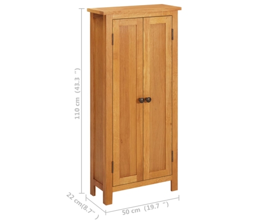 Armario de almacenaje de madera de roble maciza 50x22x110 cm