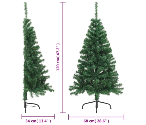 Medio árbol de Navidad artificial con soporte PVC verde 120 cm