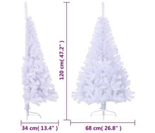 Medio árbol de Navidad artificial con soporte PVC blanco 120 cm