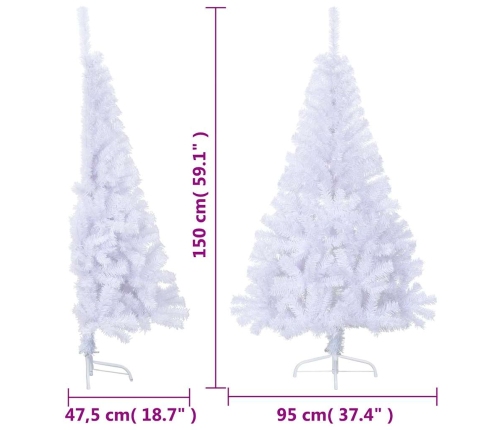 Medio árbol de Navidad artificial con soporte PVC blanco 150 cm