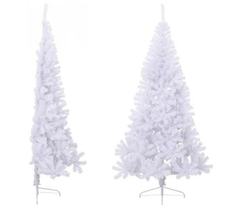 Medio árbol de Navidad artificial con soporte PVC blanco 210 cm