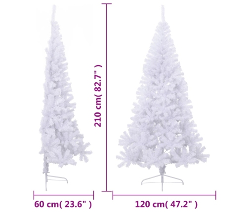 Medio árbol de Navidad artificial con soporte PVC blanco 210 cm